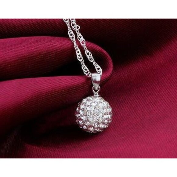 Crystalline Azuria White Disco Ball Pendant Necklace 18" Solid Silver S925 - Picture 2 of 6